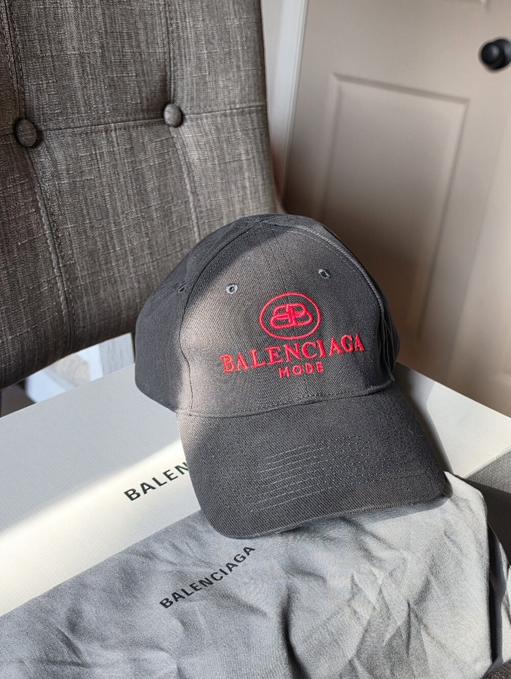 Balenciaga Black Baseball Cap with Red Embroidered Logo